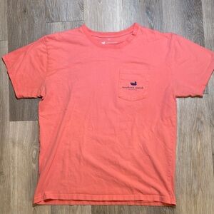Southern Marsh Coral Pocket Tee with Navy Print